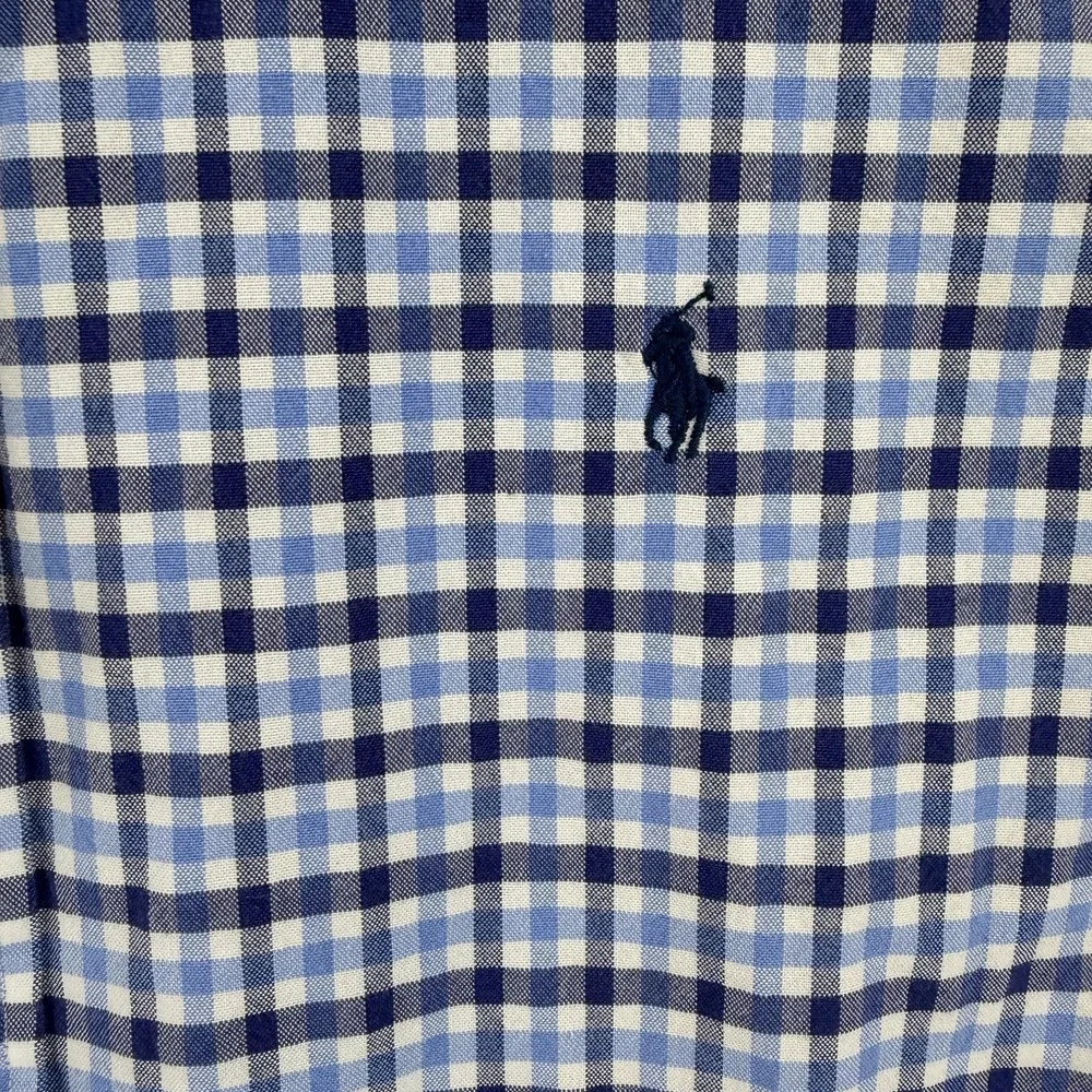 Ralph Lauren Shirt Mens 2XL Blue Check Slim Fit Stretch Oxford Button Down Pony